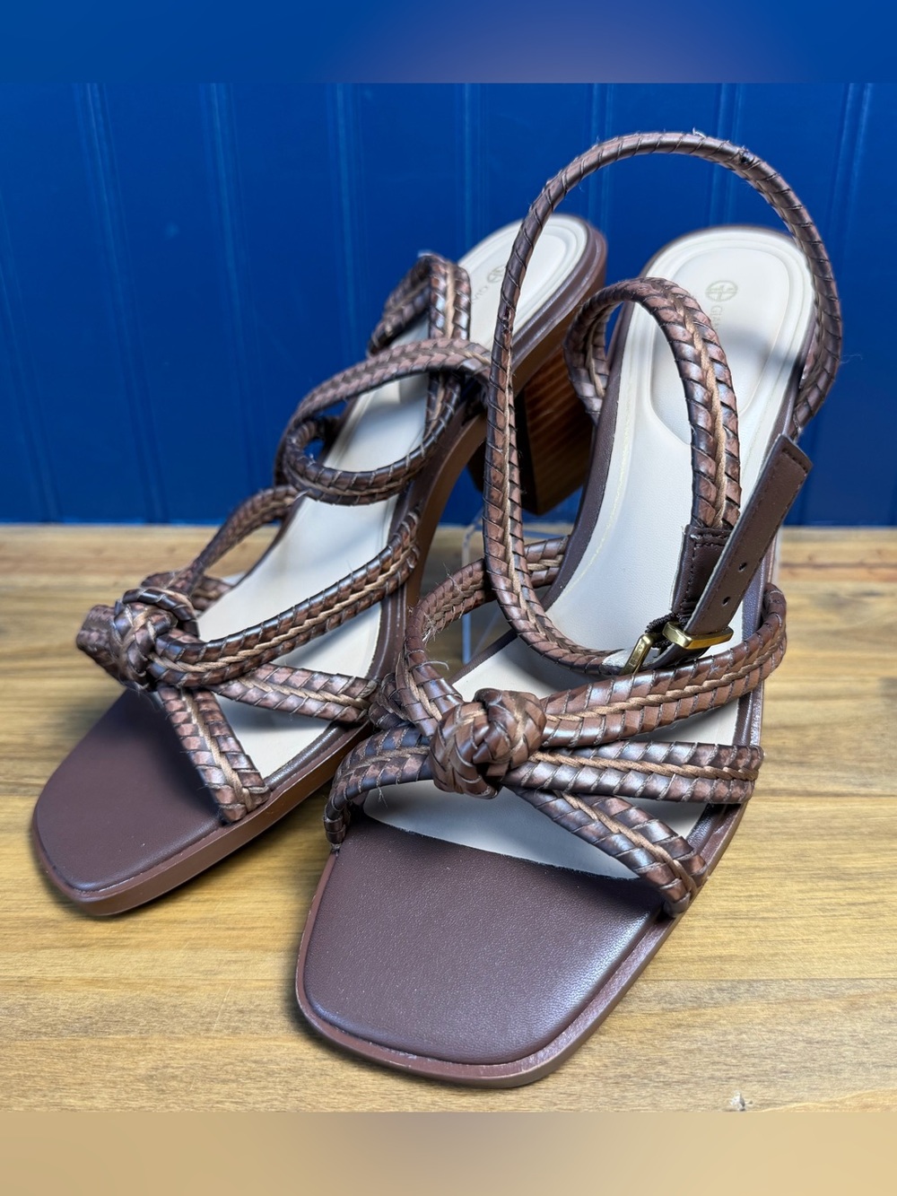 NWT Giani Bernini Renaee Brown Woven Strappy Block Heel Sandals 8M